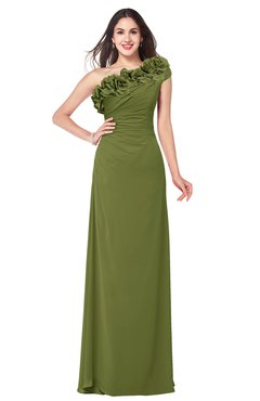 ColsBM Jazlyn Olive Green Bridesmaid Dresses Elegant Floor Length Half Backless Asymmetric Neckline Sleeveless Flower