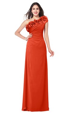 ColsBM Jazlyn Persimmon Bridesmaid Dresses Elegant Floor Length Half Backless Asymmetric Neckline Sleeveless Flower