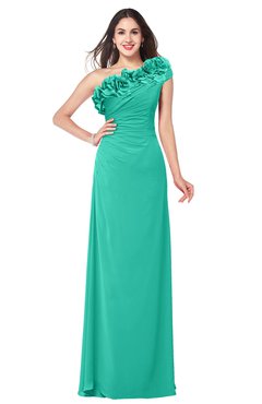 ColsBM Jazlyn Viridian Green Bridesmaid Dresses Elegant Floor Length Half Backless Asymmetric Neckline Sleeveless Flower