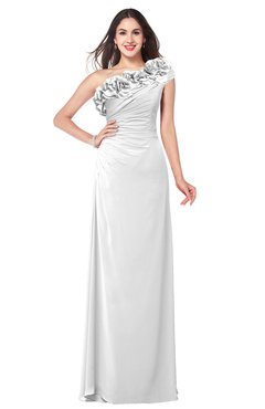 ColsBM Jazlyn White Bridesmaid Dresses Elegant Floor Length Half Backless Asymmetric Neckline Sleeveless Flower