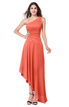 ColsBM Jewell Living Coral Bridesmaid Dresses Asymmetric Ruching Plain Asymmetric Neckline Sleeveless Half Backless