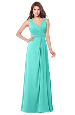 ColsBM Madisyn Blue Turquoise Bridesmaid Dresses Sleeveless Half Backless Sexy A-line Floor Length V-neck