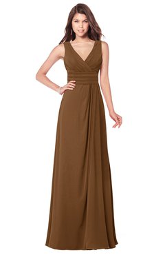ColsBM Madisyn Brown Bridesmaid Dresses Sleeveless Half Backless Sexy A-line Floor Length V-neck