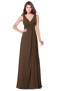ColsBM Madisyn Chocolate Brown Bridesmaid Dresses Sleeveless Half Backless Sexy A-line Floor Length V-neck