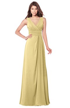 ColsBM Madisyn Gold Bridesmaid Dresses Sleeveless Half Backless Sexy A-line Floor Length V-neck