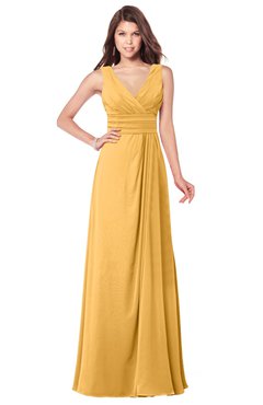 ColsBM Madisyn Golden Cream Bridesmaid Dresses Sleeveless Half Backless Sexy A-line Floor Length V-neck