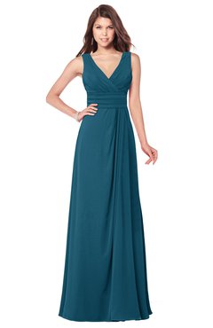 ColsBM Madisyn Moroccan Blue Bridesmaid Dresses Sleeveless Half Backless Sexy A-line Floor Length V-neck