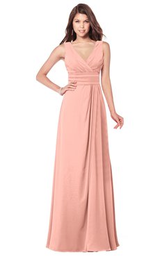 ColsBM Madisyn Peach Bridesmaid Dresses Sleeveless Half Backless Sexy A-line Floor Length V-neck