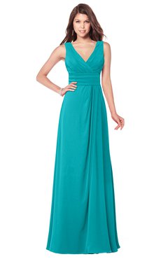 ColsBM Madisyn Peacock Blue Bridesmaid Dresses Sleeveless Half Backless Sexy A-line Floor Length V-neck