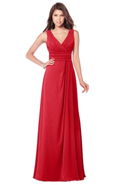 ColsBM Madisyn Red Bridesmaid Dresses Sleeveless Half Backless Sexy A-line Floor Length V-neck