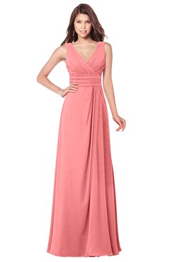ColsBM Madisyn Shell Pink Bridesmaid Dresses Sleeveless Half Backless Sexy A-line Floor Length V-neck