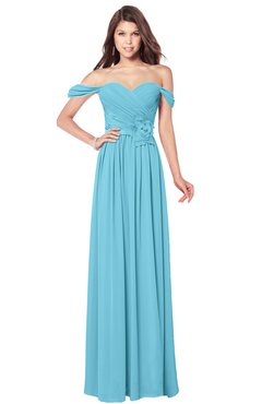ColsBM Kaolin Light Blue Bridesmaid Dresses A-line Floor Length Zip up Short Sleeve Appliques Gorgeous