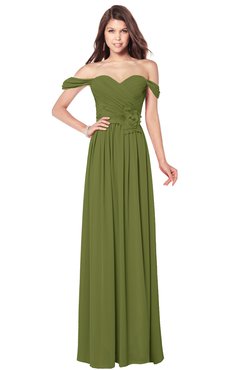 ColsBM Kaolin Olive Green Bridesmaid Dresses A-line Floor Length Zip up Short Sleeve Appliques Gorgeous