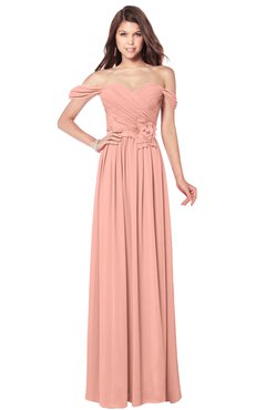 ColsBM Kaolin Peach Bridesmaid Dresses A-line Floor Length Zip up Short Sleeve Appliques Gorgeous