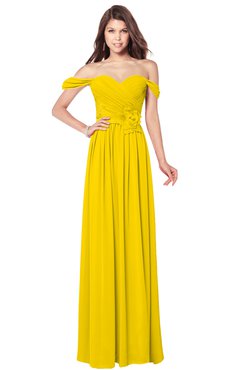 ColsBM Kaolin Yellow Bridesmaid Dresses A-line Floor Length Zip up Short Sleeve Appliques Gorgeous