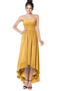 ColsBM Kinsley Golden Cream Bridesmaid Dresses Half Backless Hi-Lo A-line Mature Sleeveless Spaghetti
