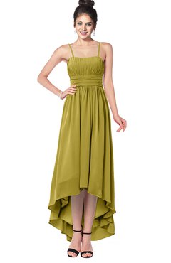 ColsBM Kinsley Golden Olive Bridesmaid Dresses Half Backless Hi-Lo A-line Mature Sleeveless Spaghetti