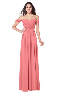 ColsBM Katelyn Coral Bridesmaid Dresses Zip up A-line Floor Length Sweetheart Short Sleeve Gorgeous
