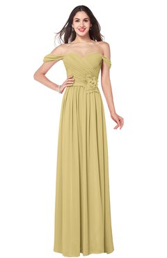 ColsBM Katelyn Gold Bridesmaid Dresses Zip up A-line Floor Length Sweetheart Short Sleeve Gorgeous