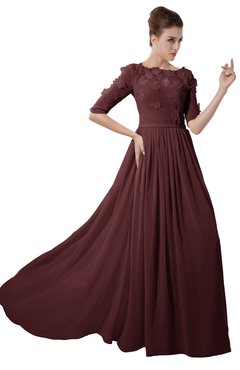 ColsBM Rene Burgundy Bridesmaid Dresses Boat Flower A-line Elastic Elbow Length Sleeve Hawaiian