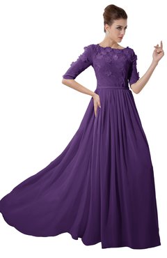 ColsBM Rene Dark Purple Bridesmaid Dresses Boat Flower A-line Elastic Elbow Length Sleeve Hawaiian