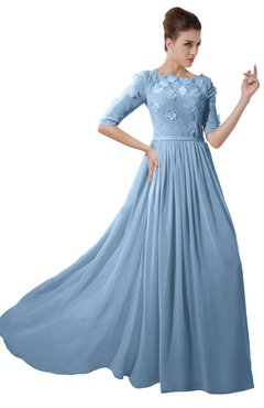 ColsBM Rene Dusty Blue Bridesmaid Dresses Boat Flower A-line Elastic Elbow Length Sleeve Hawaiian