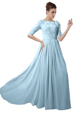 ColsBM Rene Ice Blue Bridesmaid Dresses Boat Flower A-line Elastic Elbow Length Sleeve Hawaiian