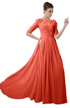 ColsBM Rene Living Coral Bridesmaid Dresses Boat Flower A-line Elastic Elbow Length Sleeve Hawaiian