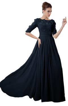 ColsBM Rene Navy Blue Bridesmaid Dresses Boat Flower A-line Elastic Elbow Length Sleeve Hawaiian