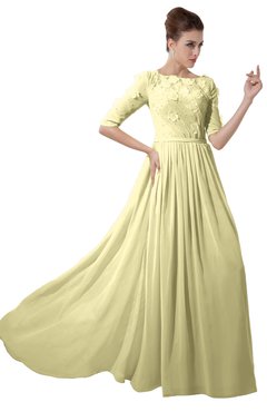 ColsBM Rene Soft Yellow Bridesmaid Dresses Boat Flower A-line Elastic Elbow Length Sleeve Hawaiian