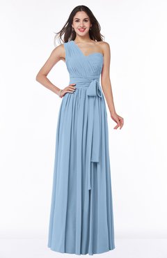 ColsBM Emmeline Dusty Blue Modern A-line Half Backless Chiffon Floor Length Ruching Plus Size Bridesmaid Dresses
