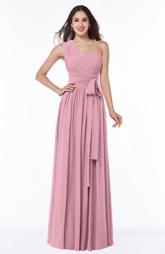 ColsBM Emmeline Light Coral Modern A-line Half Backless Chiffon Floor Length Ruching Plus Size Bridesmaid Dresses