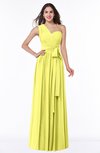 ColsBM Emmeline Pale Yellow Modern A-line Half Backless Chiffon Floor Length Ruching Plus Size Bridesmaid Dresses