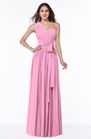 ColsBM Emmeline Pink Modern A-line Half Backless Chiffon Floor Length Ruching Plus Size Bridesmaid Dresses