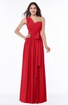 ColsBM Emmeline Red Modern A-line Half Backless Chiffon Floor Length Ruching Plus Size Bridesmaid Dresses
