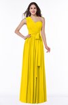 ColsBM Emmeline Yellow Modern A-line Half Backless Chiffon Floor Length Ruching Plus Size Bridesmaid Dresses