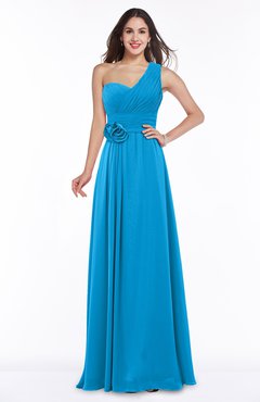 ColsBM Raquel Cornflower Blue Elegant A-line Asymmetric Neckline Sleeveless Floor Length Sash Plus Size Bridesmaid Dresses
