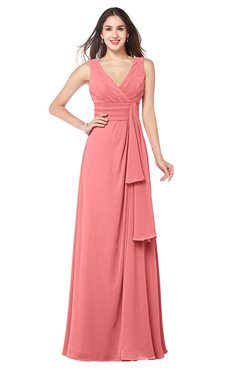 ColsBM Brenda Coral Romantic Thick Straps Sleeveless Zipper Floor Length Sash Plus Size Bridesmaid Dresses
