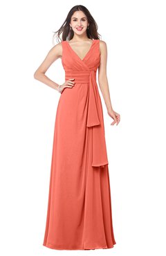 ColsBM Brenda Fusion Coral Romantic Thick Straps Sleeveless Zipper Floor Length Sash Plus Size Bridesmaid Dresses
