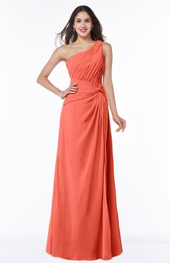 ColsBM Laurie Living Coral Modern A-line Zip up Chiffon Ruching Plus Size Bridesmaid Dresses