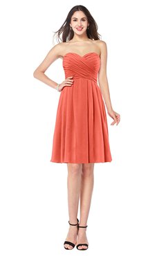 ColsBM Jillian Living Coral Gorgeous Sweetheart Sleeveless Half Backless Knee Length Plus Size Bridesmaid Dresses