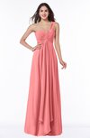 ColsBM Sophie Coral Elegant A-line Asymmetric Neckline Chiffon Floor Length Ruching Plus Size Bridesmaid Dresses