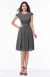 ColsBM Maya Grey Modest A-line Short Sleeve Chiffon Knee Length Sash Plus Size Bridesmaid Dresses