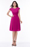 ColsBM Maya Hot Pink Modest A-line Short Sleeve Chiffon Knee Length Sash Plus Size Bridesmaid Dresses