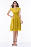 ColsBM Maya Lemon Curry Modest A-line Short Sleeve Chiffon Knee Length Sash Plus Size Bridesmaid Dresses