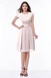 ColsBM Maya Light Pink Modest A-line Short Sleeve Chiffon Knee Length Sash Plus Size Bridesmaid Dresses