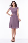 ColsBM Maya Mauve Modest A-line Short Sleeve Chiffon Knee Length Sash Plus Size Bridesmaid Dresses