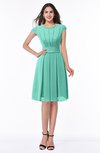 ColsBM Maya Mint Green Modest A-line Short Sleeve Chiffon Knee Length Sash Plus Size Bridesmaid Dresses