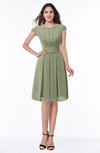 ColsBM Maya Moss Green Modest A-line Short Sleeve Chiffon Knee Length Sash Plus Size Bridesmaid Dresses