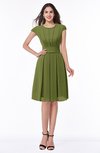 ColsBM Maya Olive Green Modest A-line Short Sleeve Chiffon Knee Length Sash Plus Size Bridesmaid Dresses